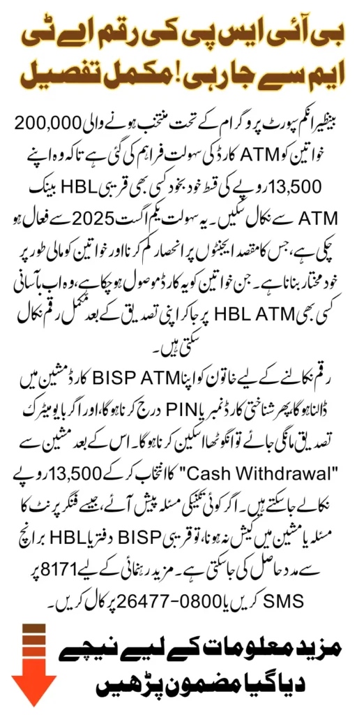 BISP 8171 ATM Withdrawal 13500 Method For 200000 Selected Beneficiaries Know Full Guide