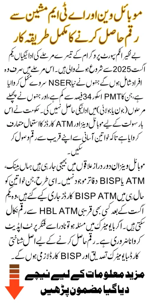 BISP 8171 Phase 3 August 2025 Announced For Eligible Know Payment Method Via Mobile Van And ATM