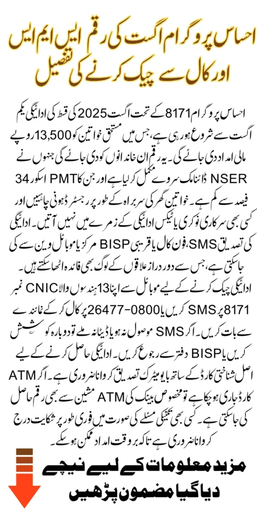 Ehsaas Program 8171 Mobile SMS and Call Guide To Check Status For September 13500