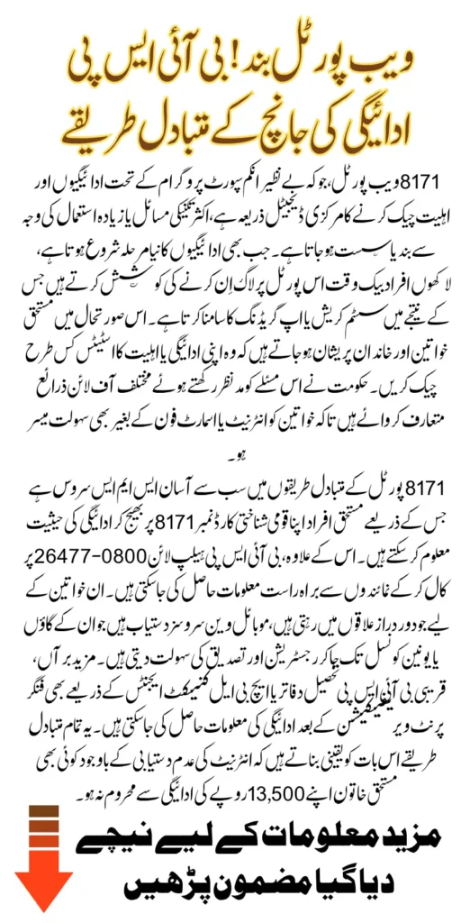 BISP 8171 Payment Status Alternatives Methods Via SMS And Call Know Full Guide