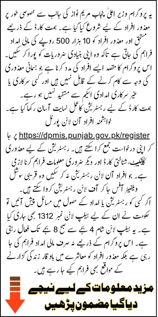 Maryam Nawaz Himmat Card Registration Process Eligibility, and Payment Information