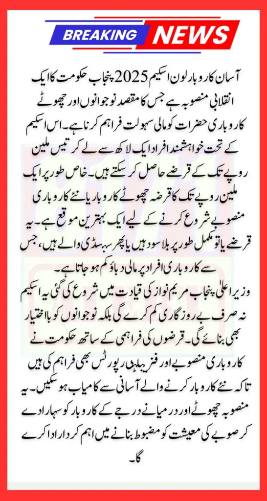 Asaan Karobar Loan Scheme 2025 Punjab Eligibility Application Process To Get 1 Million